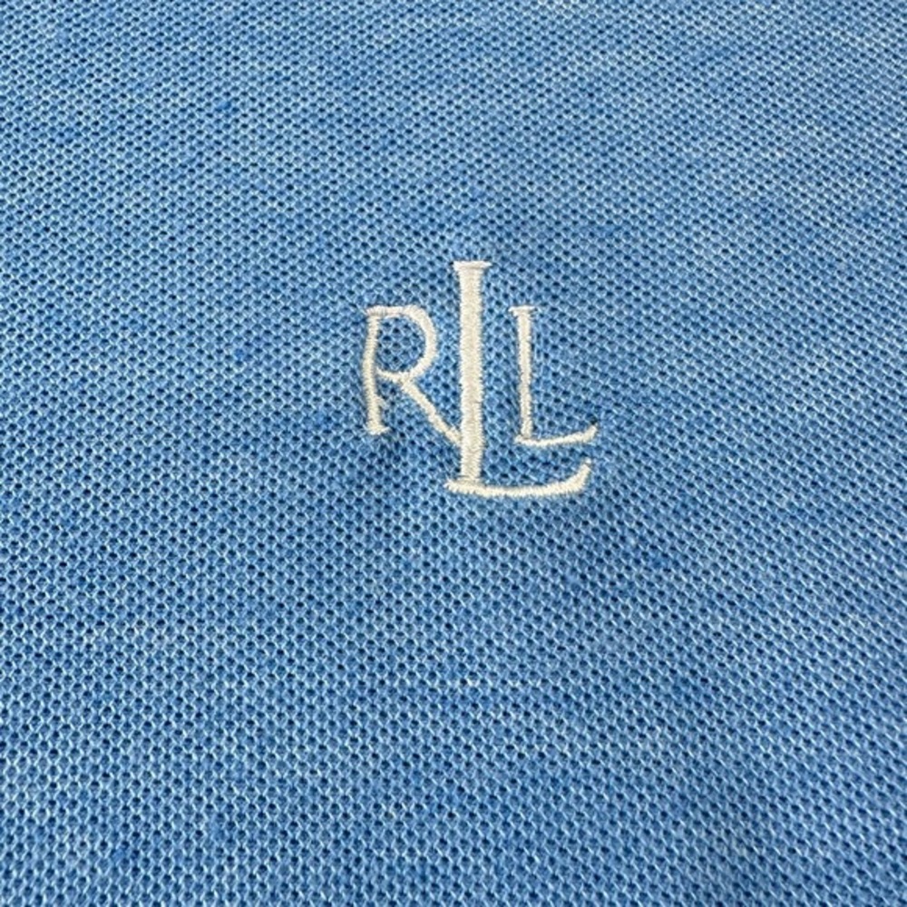 Lauren Ralph Lauren Blue Pique Knit Long Sleeve Crewneck Top LRL Monogram Preppy - Picture 4 of 10